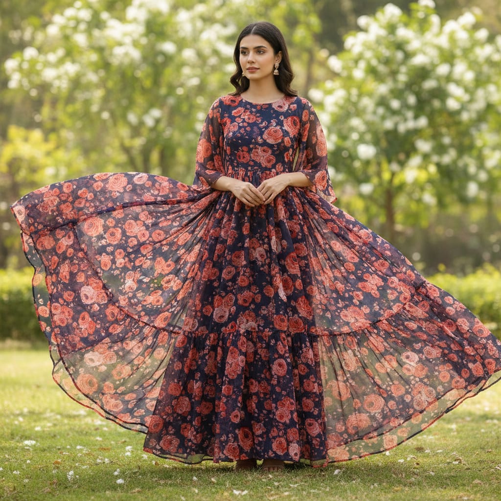 Floral Digital Printed Pure Chiffon Fabric