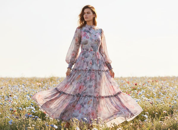 Floral digital printed pure chiffon fabric from FAB VOGUE Studio - alternate view