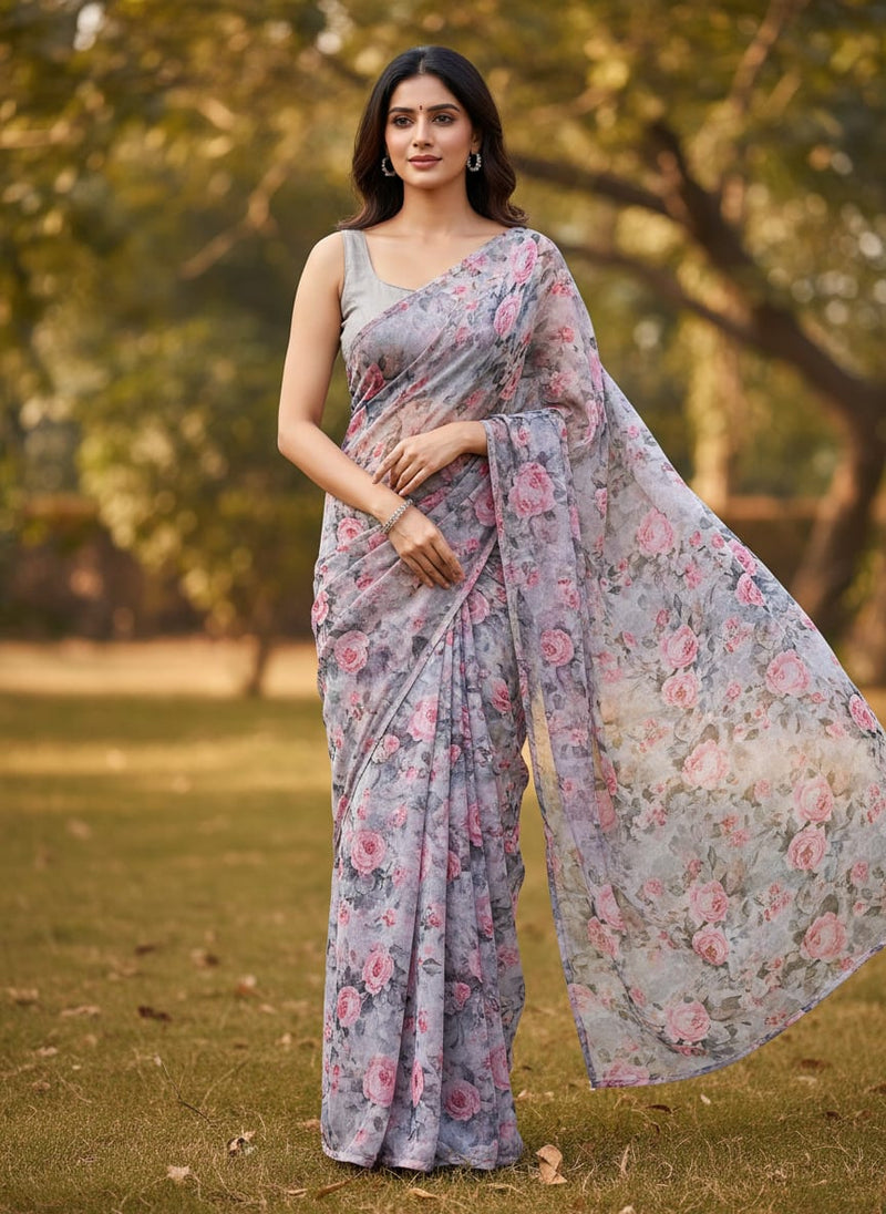 Floral digital printed pure chiffon fabric from FAB VOGUE Studio