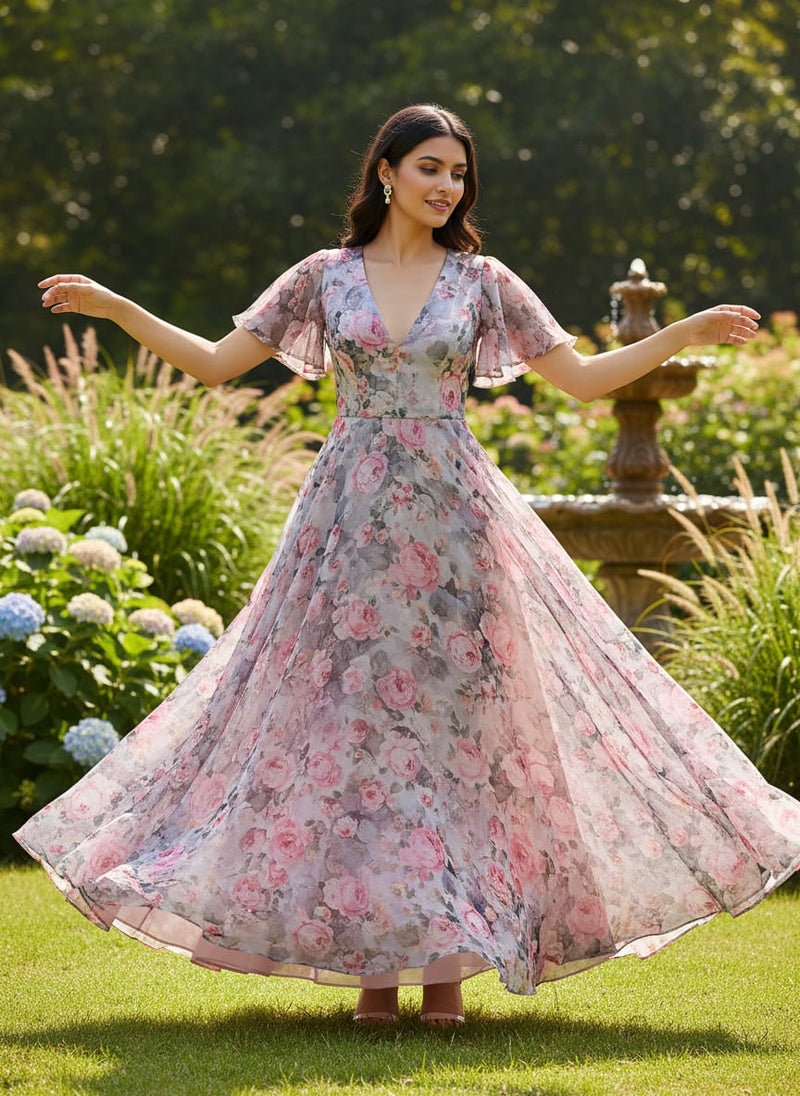 Floral digital printed pure chiffon fabric from FAB VOGUE Studio