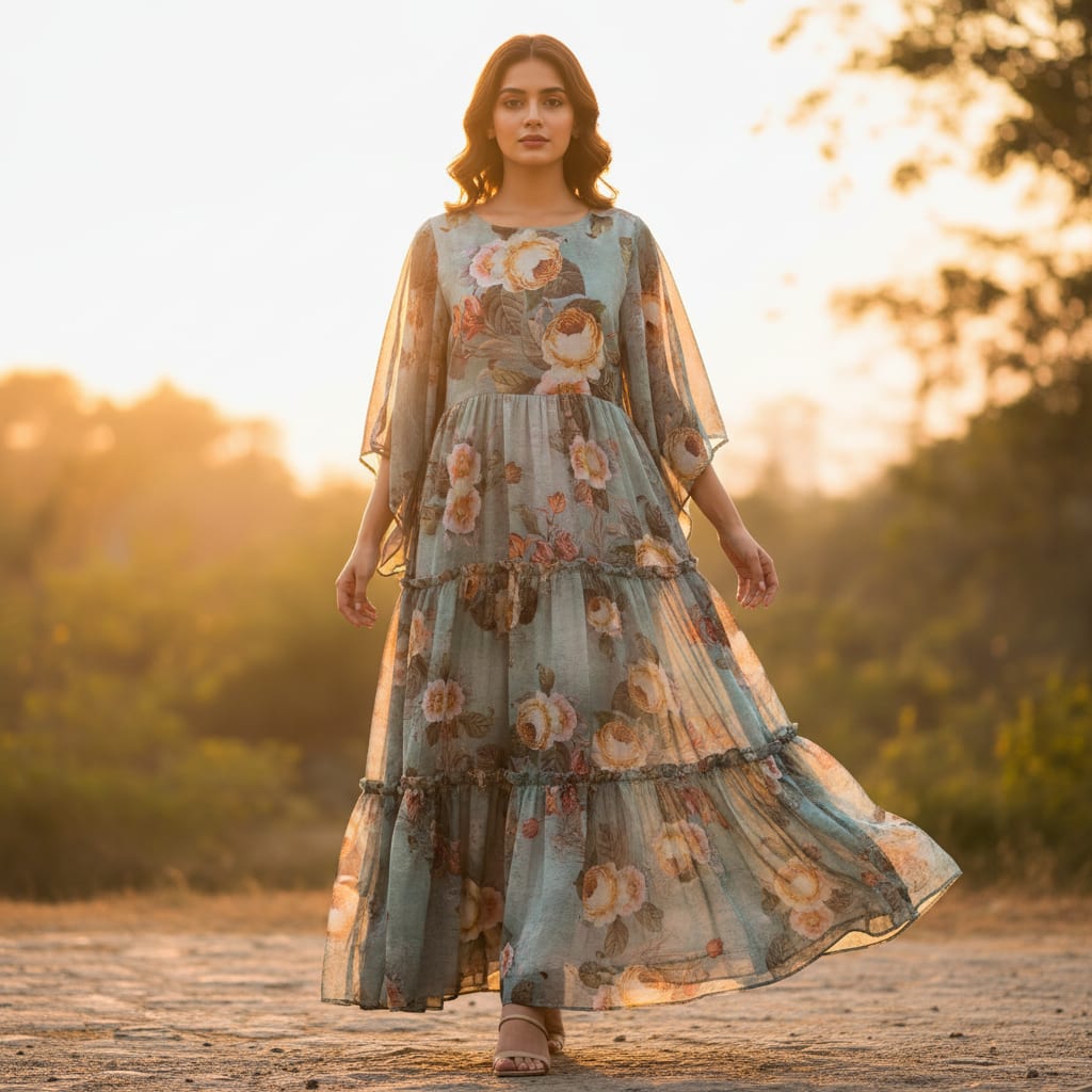 Abstract Digital Printed Pure Chiffon Fabric by FAB VOGUE Studio