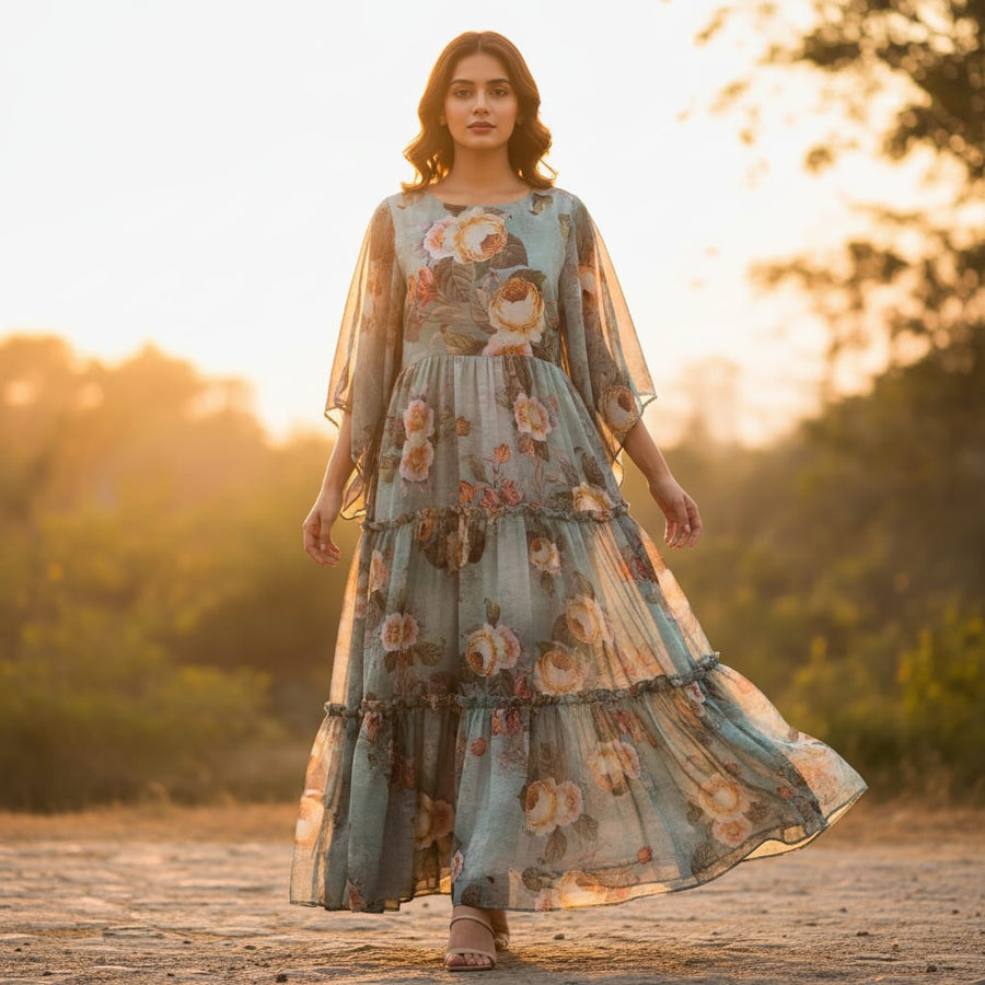 Abstract Digital Printed Pure Chiffon Fabric by FAB VOGUE Studio