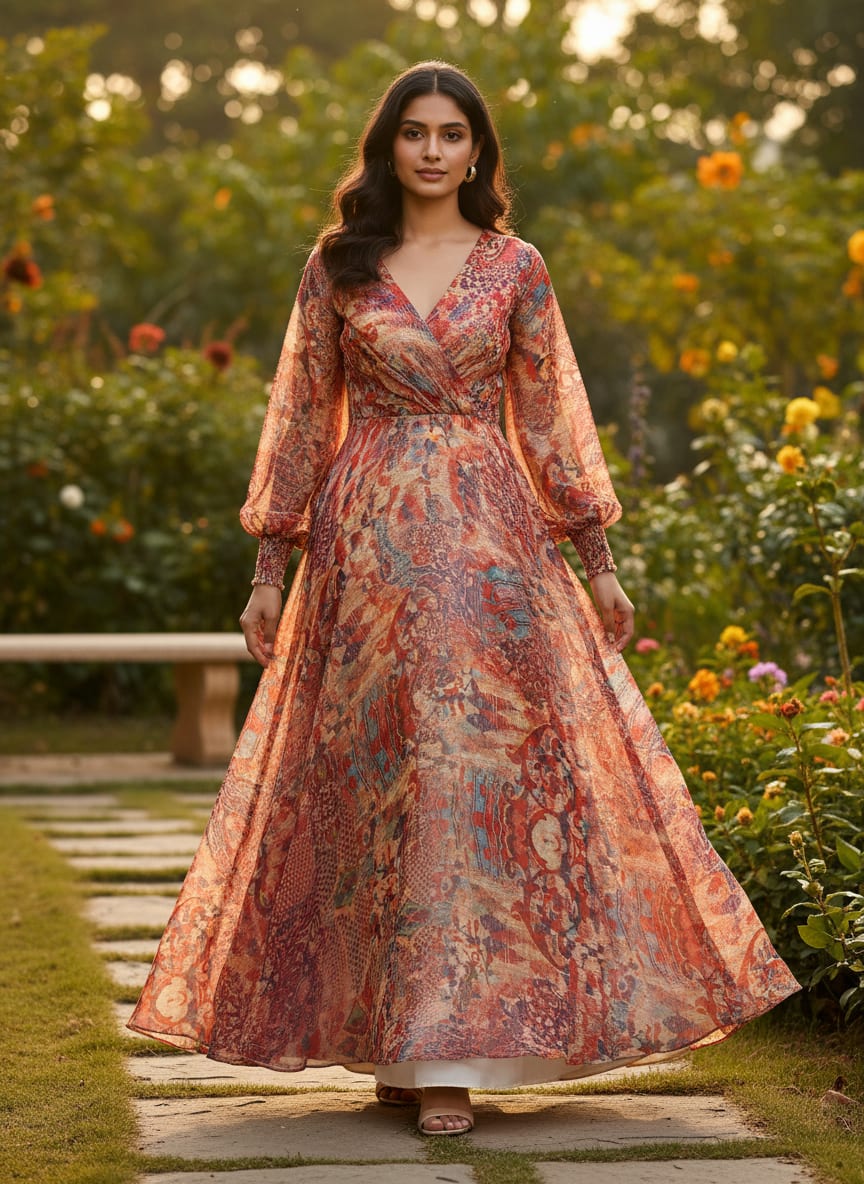 Gorgeous damask digital printed fabric in pure chiffon