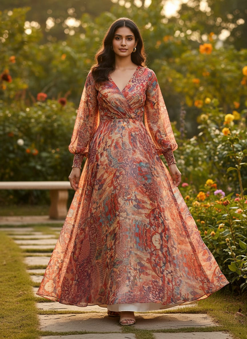 Gorgeous damask digital printed fabric in pure chiffon
