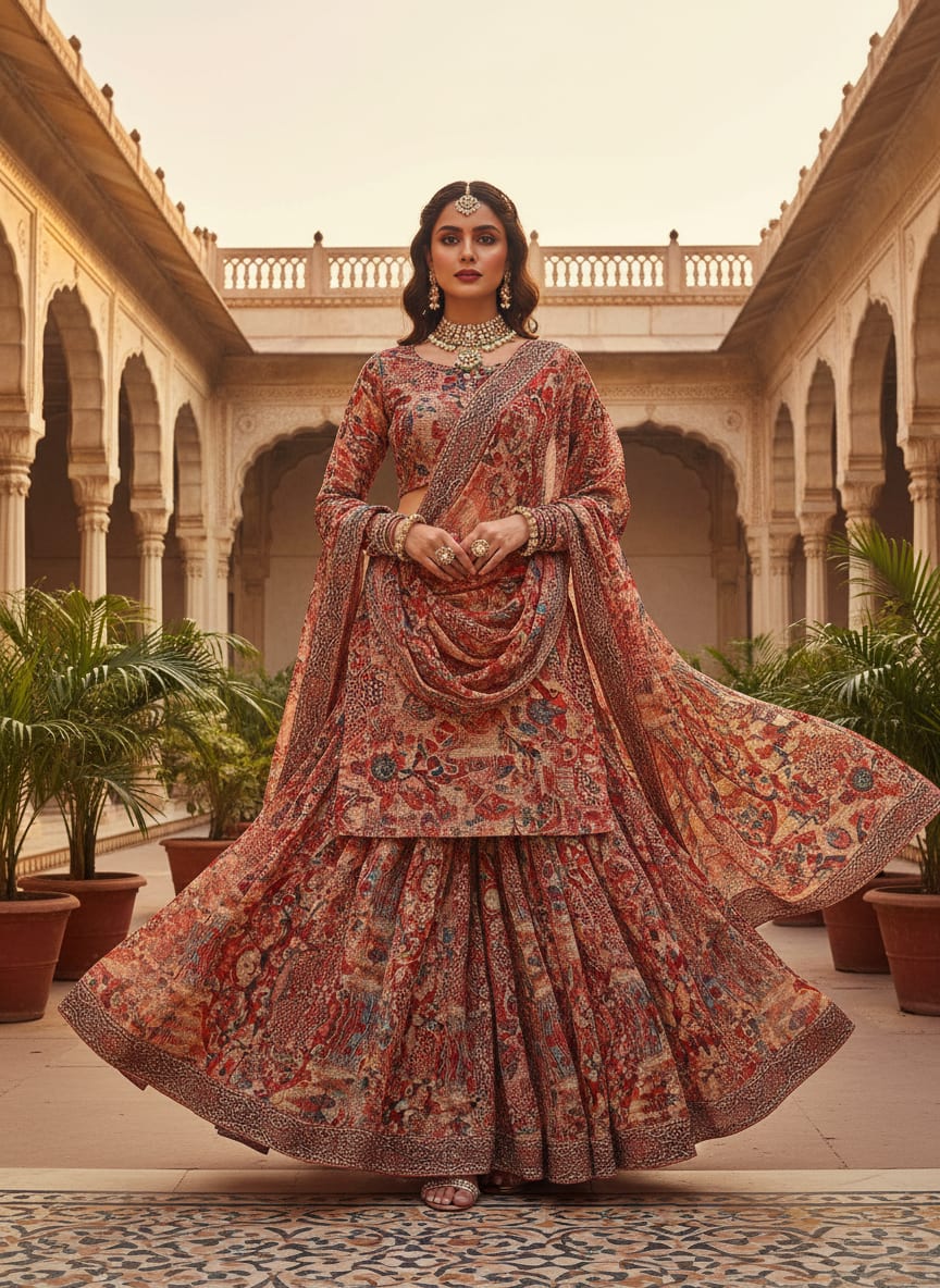 Gorgeous damask digital printed fabric in pure chiffon