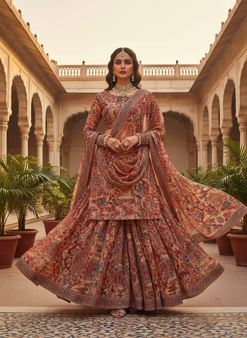 Gorgeous damask digital printed fabric in pure chiffon