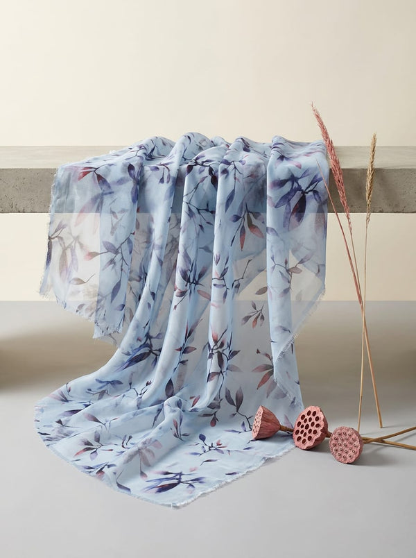 Blue Watercolor Botanical Leaves Organza Digital Printed Fabric - Fabric Editorial Studio Flatlay Lookbook - OR-0-TA05861P2-110