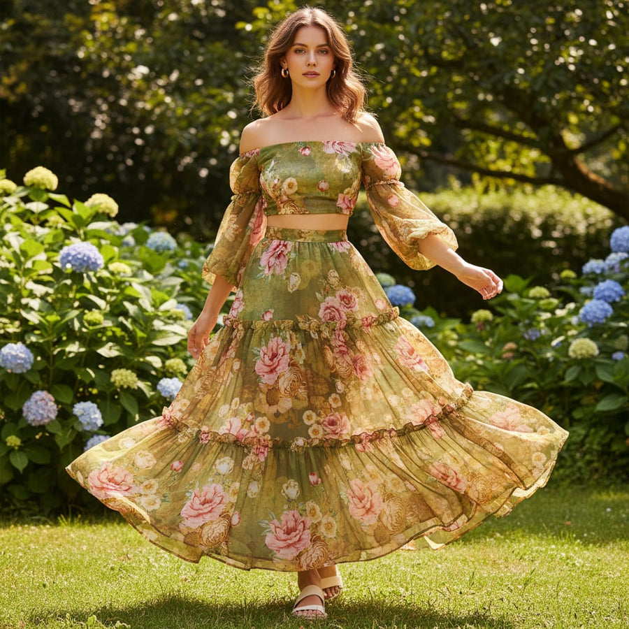 Gorgeous floral digital printed organza fabric by FAB VOGUE Studio