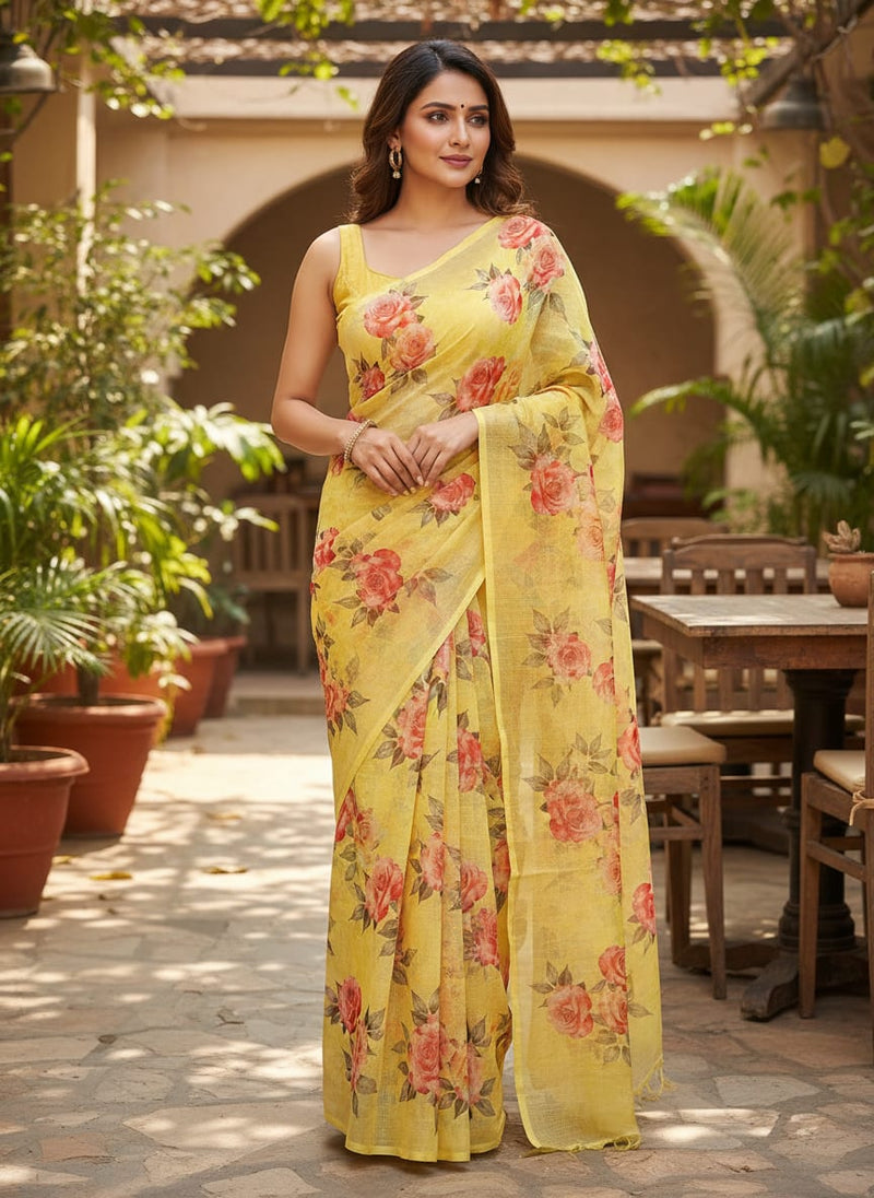 Gorgeous floral printed kota doria fabric from FAB VOGUE Studio