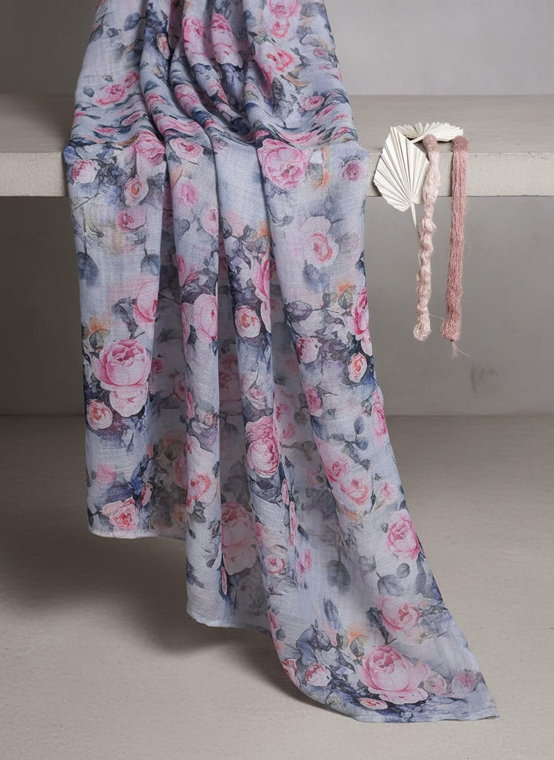 Classy floral digital printed Kota Doria fabric from FAB VOGUE Studio