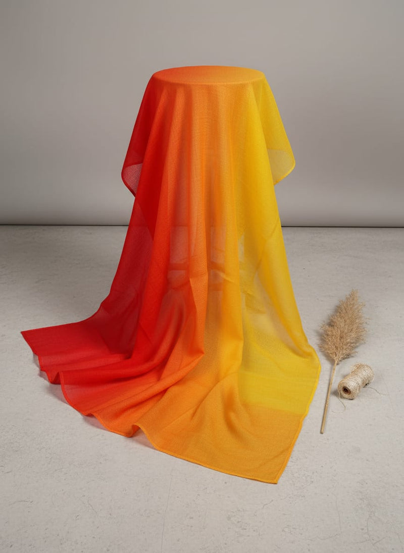 Kota Doria Fabric with Decorative Digital Print in Yellow, Orange and Red