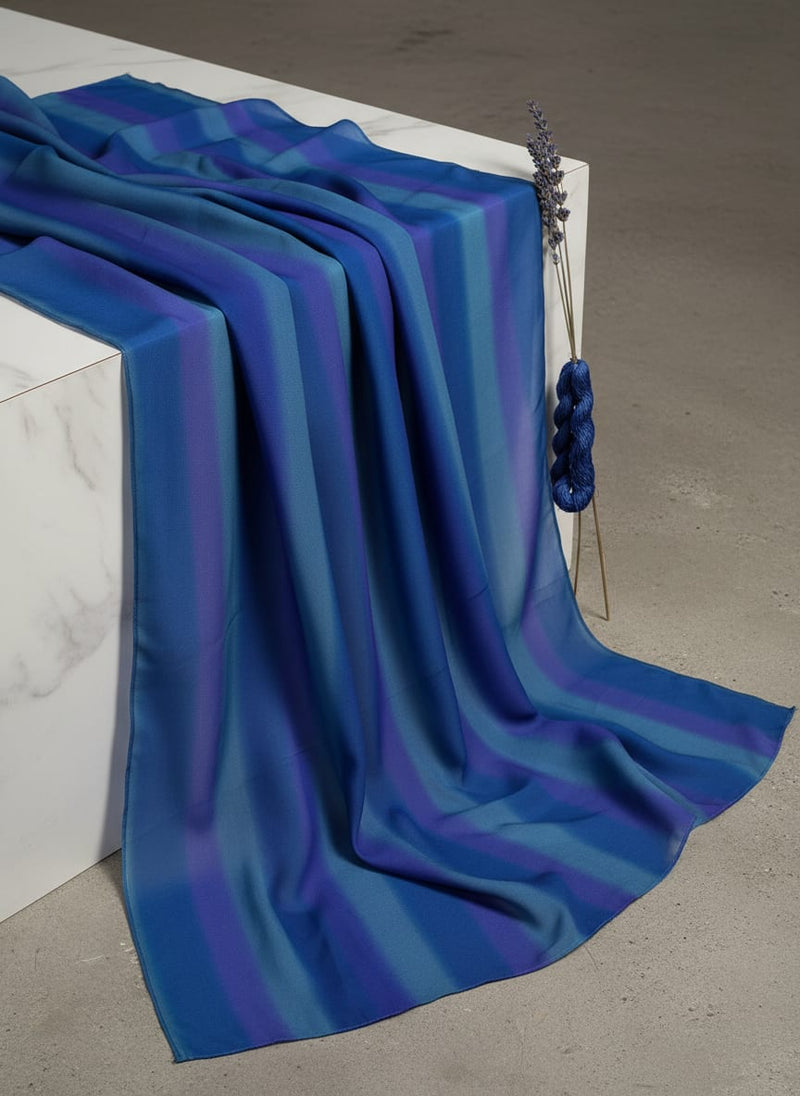 Georgette Digital Printed Fabric with Blue Stripes - FAB VOGUE Studio