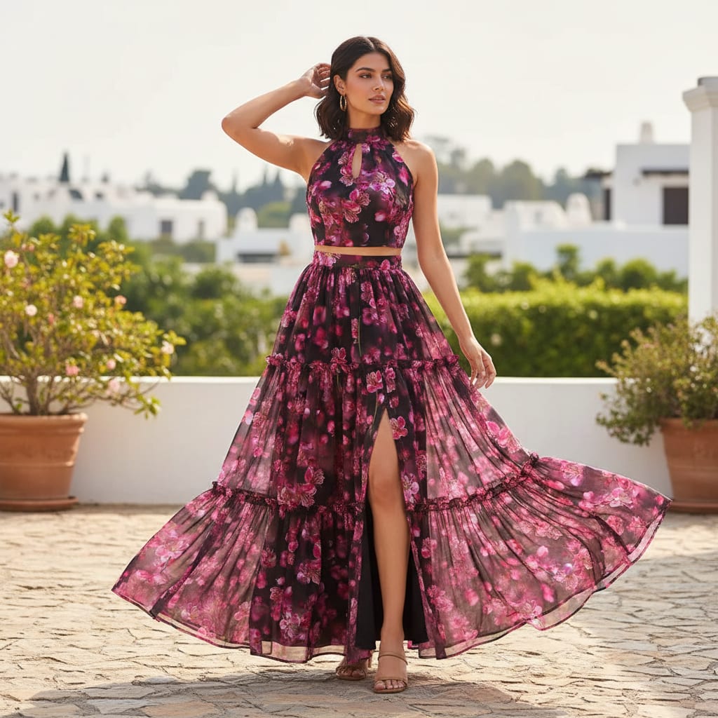 Gorgeous Black and Pink Ditsy Digital Printed Georgette Fabric