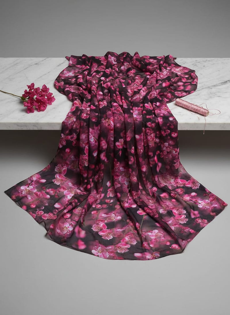 Gorgeous Black and Pink Ditsy Digital Printed Georgette Fabric