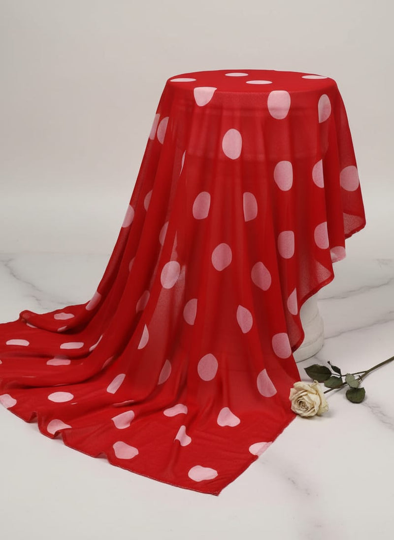 Georgette Digital Printed Polka Dot Fabric in Red by FAB VOGUE Studio