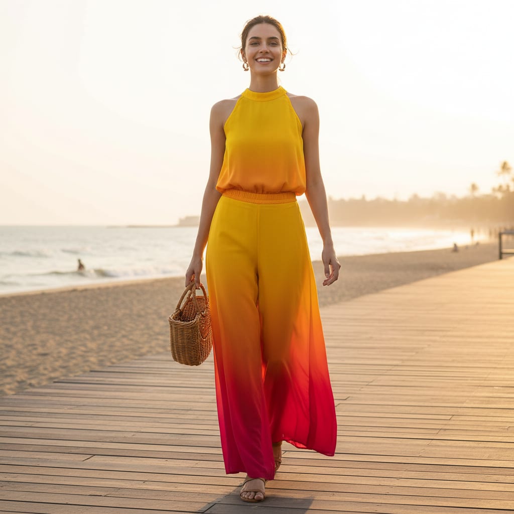 Gorgeous Georgette Fabric with Digital Printed Decorative Design in Yellow, Orange and Red