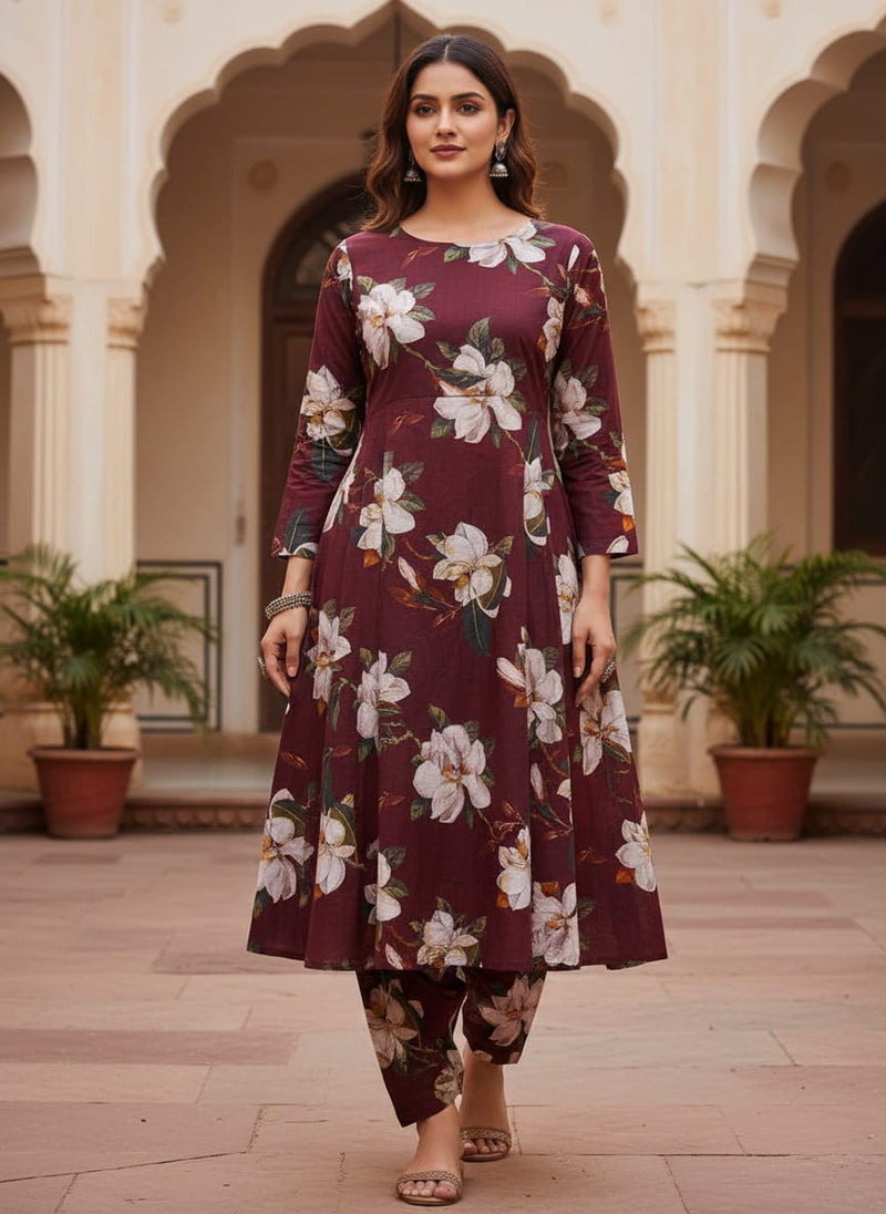 Floral Digital Printed Fabric in Brown - FAB VOGUE Studio
