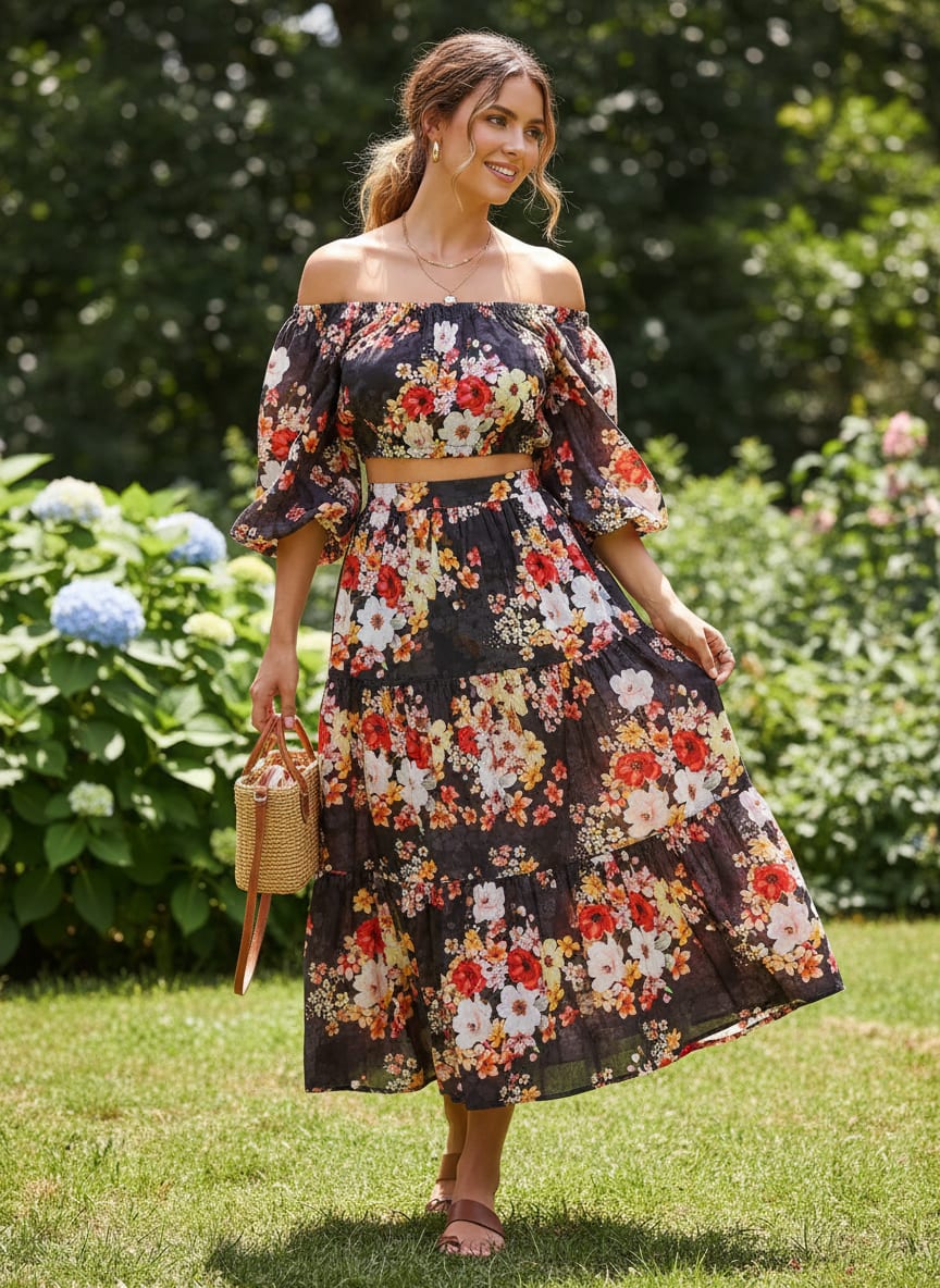 FAB VOGUE Studio's Black Floral Digital Printed Fabric