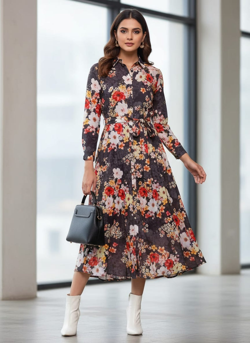 FAB VOGUE Studio's Black Floral Digital Printed Fabric