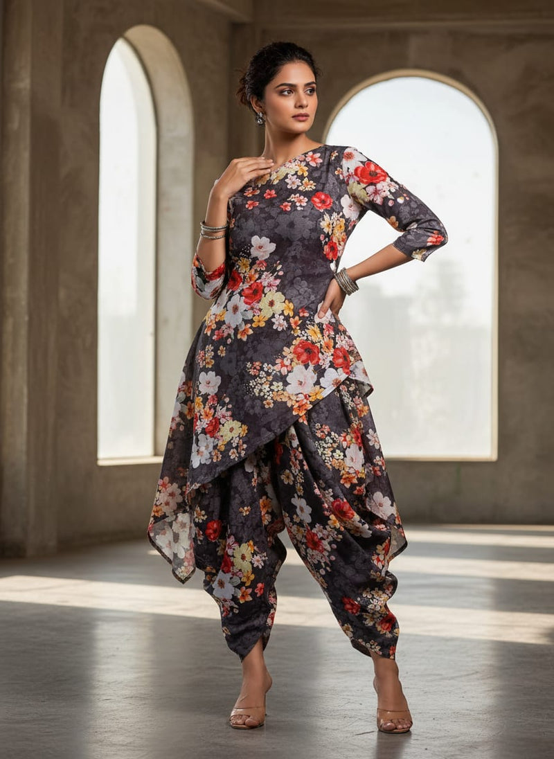 FAB VOGUE Studio's Black Floral Digital Printed Fabric