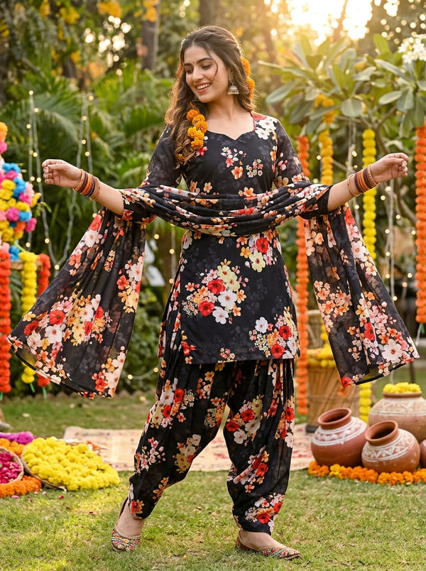 Multicolor Colorful Garden Floral Pure Cotton Digital Printed Fabric - Patiala Salwar Set Lookbook - PCO-0-0TA7198-108 - alternate view