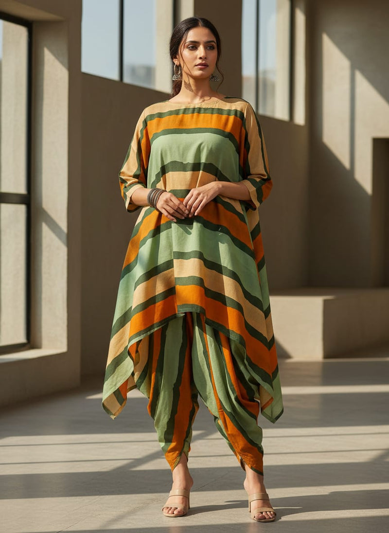 Gorgeous Green and Orange Digital Printed Fabric by FAB VOGUE Studio