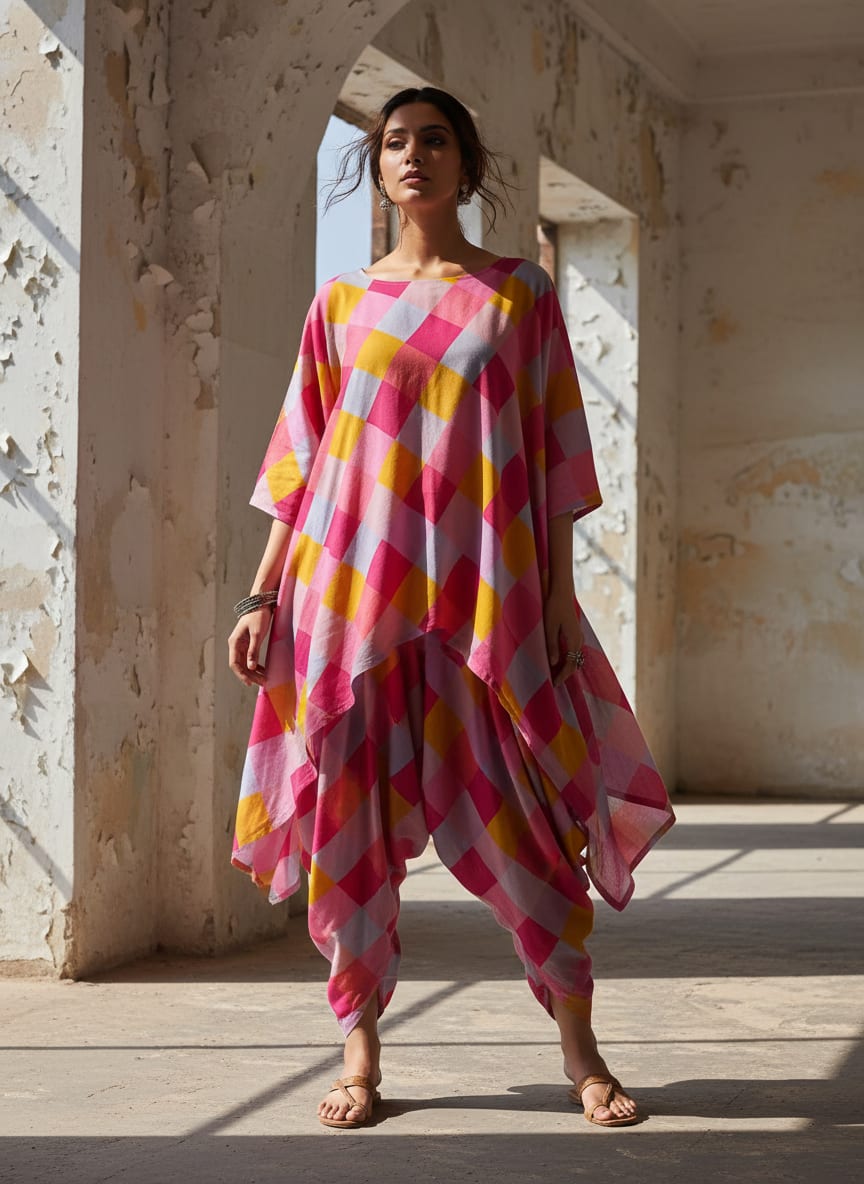 Classy digital printed checkered pure cotton fabric by FAB VOGUE Studio