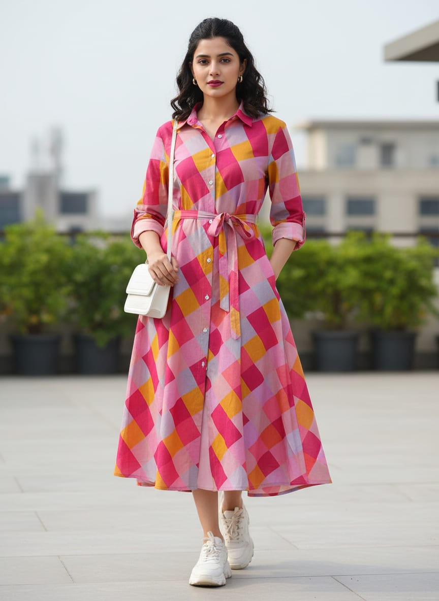 Classy digital printed checkered pure cotton fabric by FAB VOGUE Studio