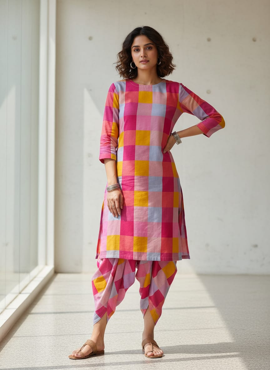 Classy digital printed checkered pure cotton fabric by FAB VOGUE Studio