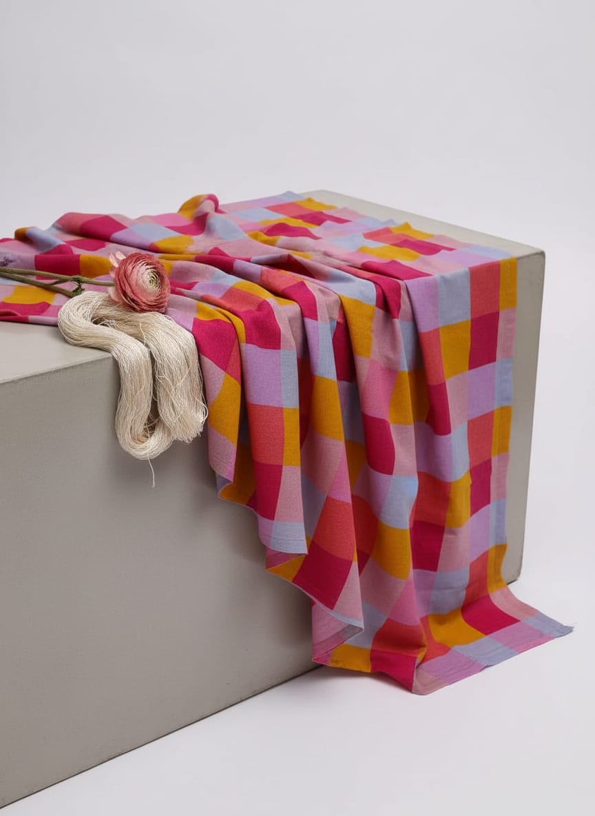 Classy digital printed checkered pure cotton fabric by FAB VOGUE Studio