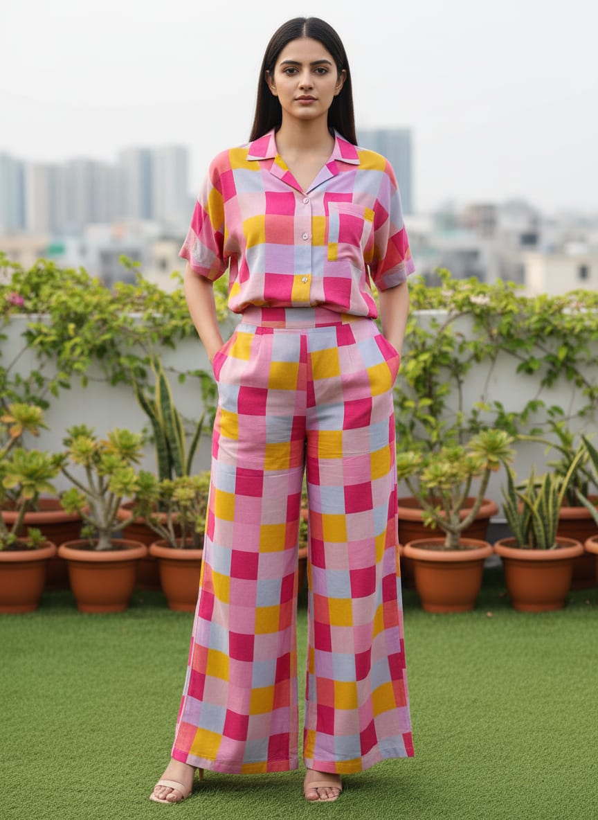 Classy digital printed checkered pure cotton fabric by FAB VOGUE Studio