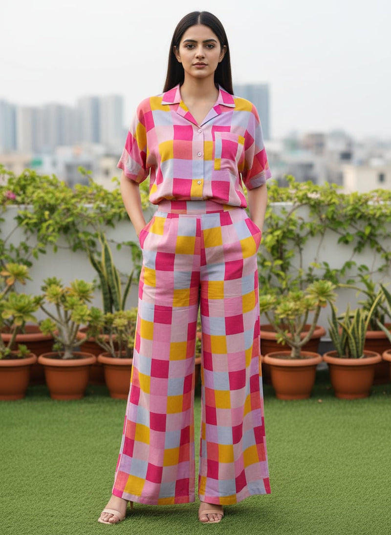 Classy digital printed checkered pure cotton fabric by FAB VOGUE Studio