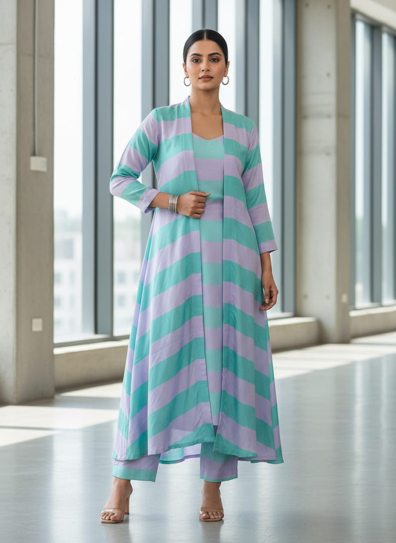 Gorgeous green and purple striped digital printed fabric from FAB VOGUE Studio