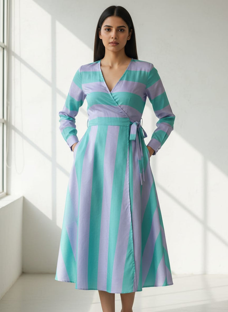 Gorgeous green and purple striped digital printed fabric from FAB VOGUE Studio