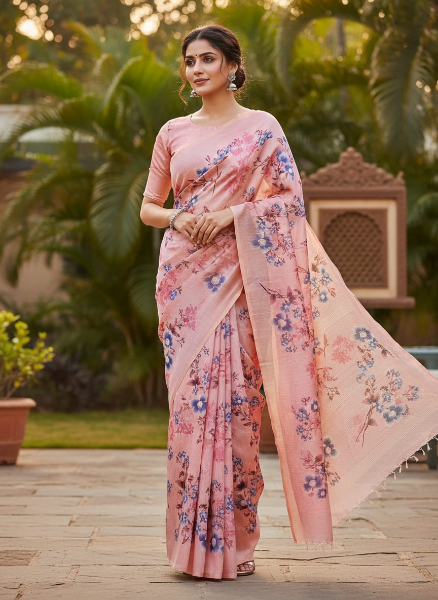 Floral Digital Printed Tusser Silk Fabric from FAB VOGUE Studio