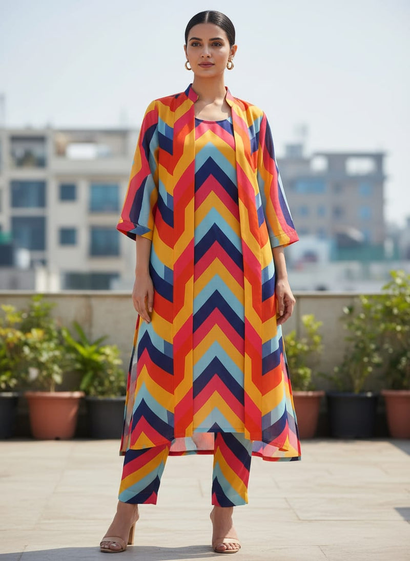Zigzag Digital Printed Kora Silk Fabric from FAB VOGUE Studio