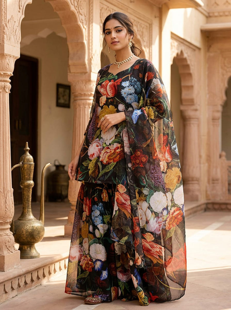 Multicolor Vintage Floral Bouquet Weightless Digital Printed Fabric