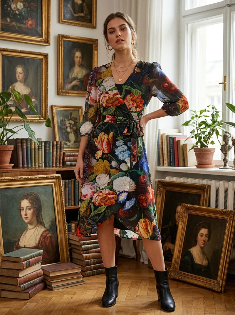 Multicolor Vintage Floral Bouquet Weightless Digital Printed Fabric