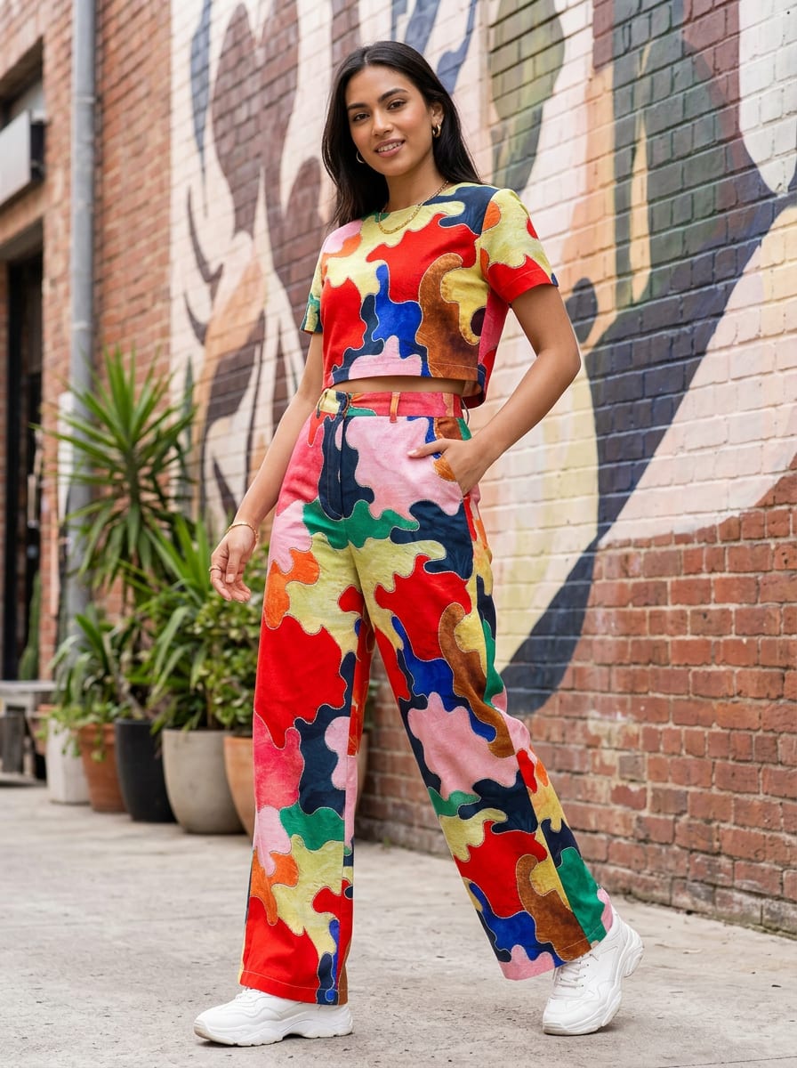 Multicolor Abstract Jigsaw Color Block Cotton Digital Printed Fabric