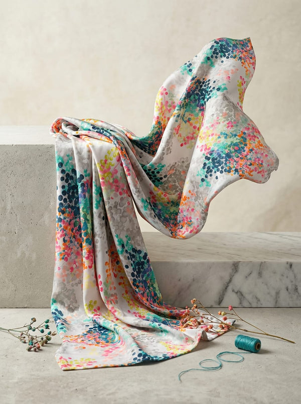 Multicolor Abstract Colorful Dotted Clusters Jam Satin Digital Printed Fabric - Fabric Editorial Studio Flatlay Lookbook - JAM-0-TA0725-108