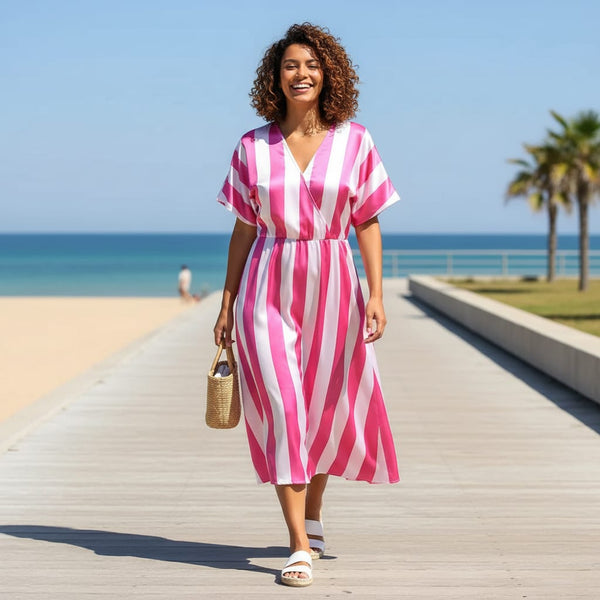 Gorgeous pink striped digital printed fabric from FAB VOGUE Studio - alternate view