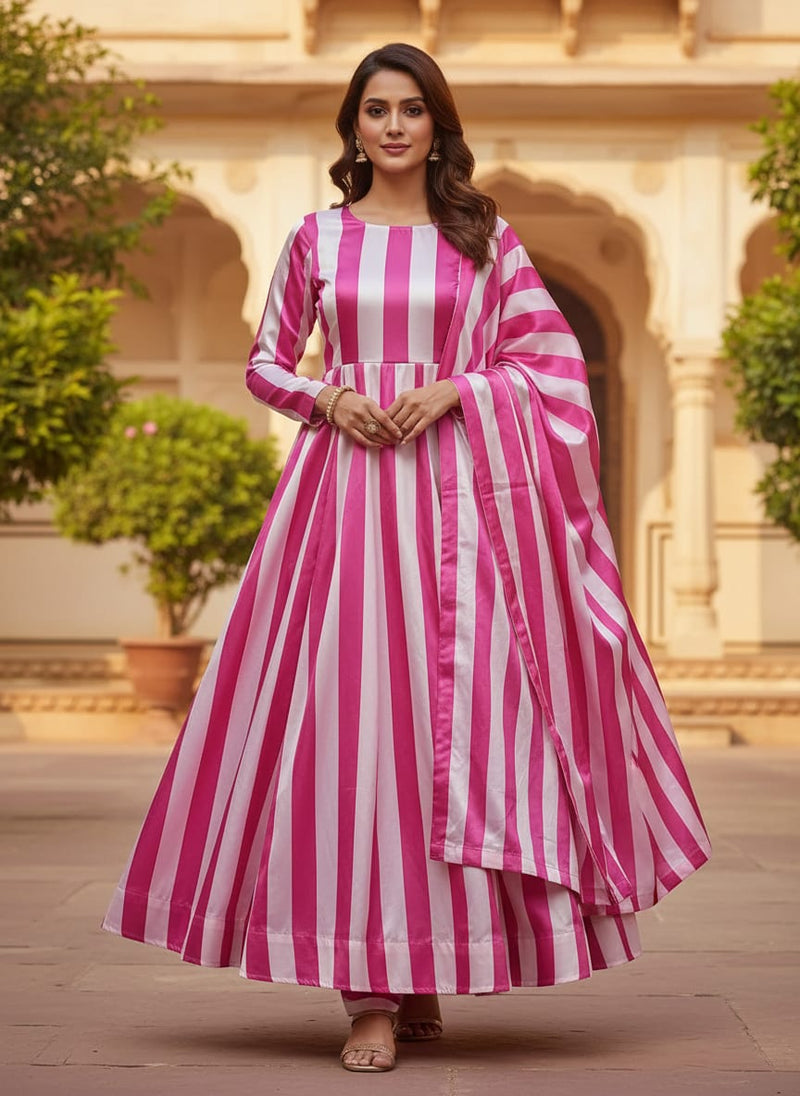 Gorgeous pink striped digital printed fabric from FAB VOGUE Studio