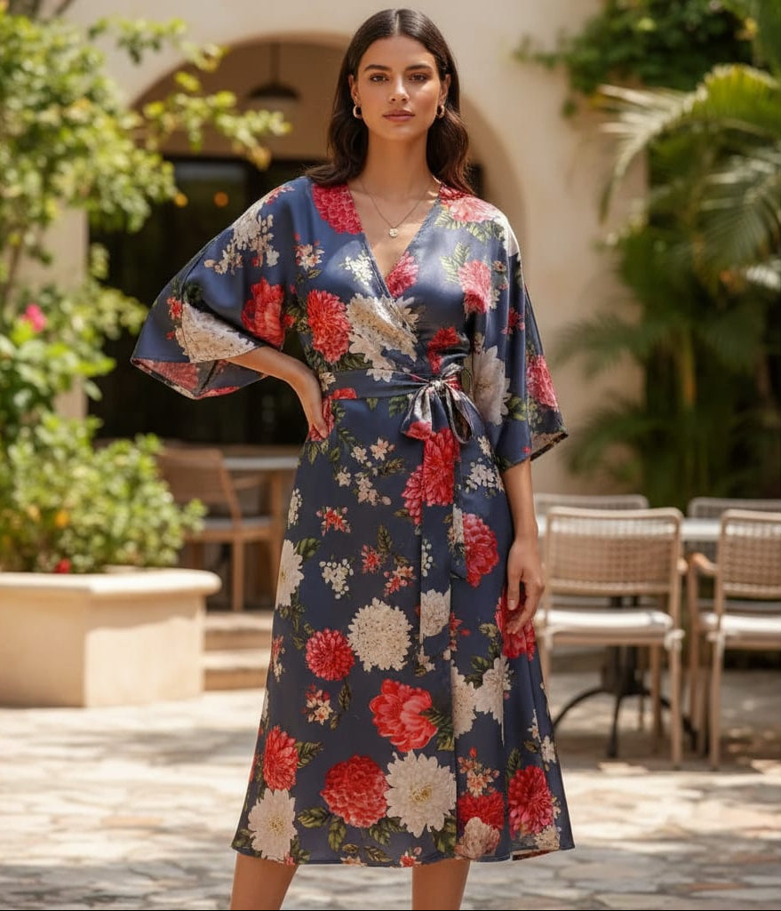 Gorgeous gray floral digital printed fabric by FAB VOGUE Studio