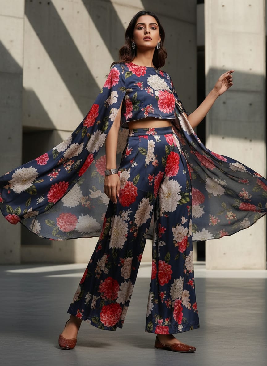 Gorgeous gray floral digital printed fabric by FAB VOGUE Studio
