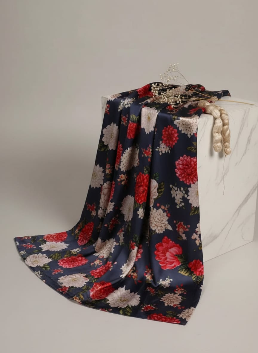 Gorgeous gray floral digital printed fabric by FAB VOGUE Studio