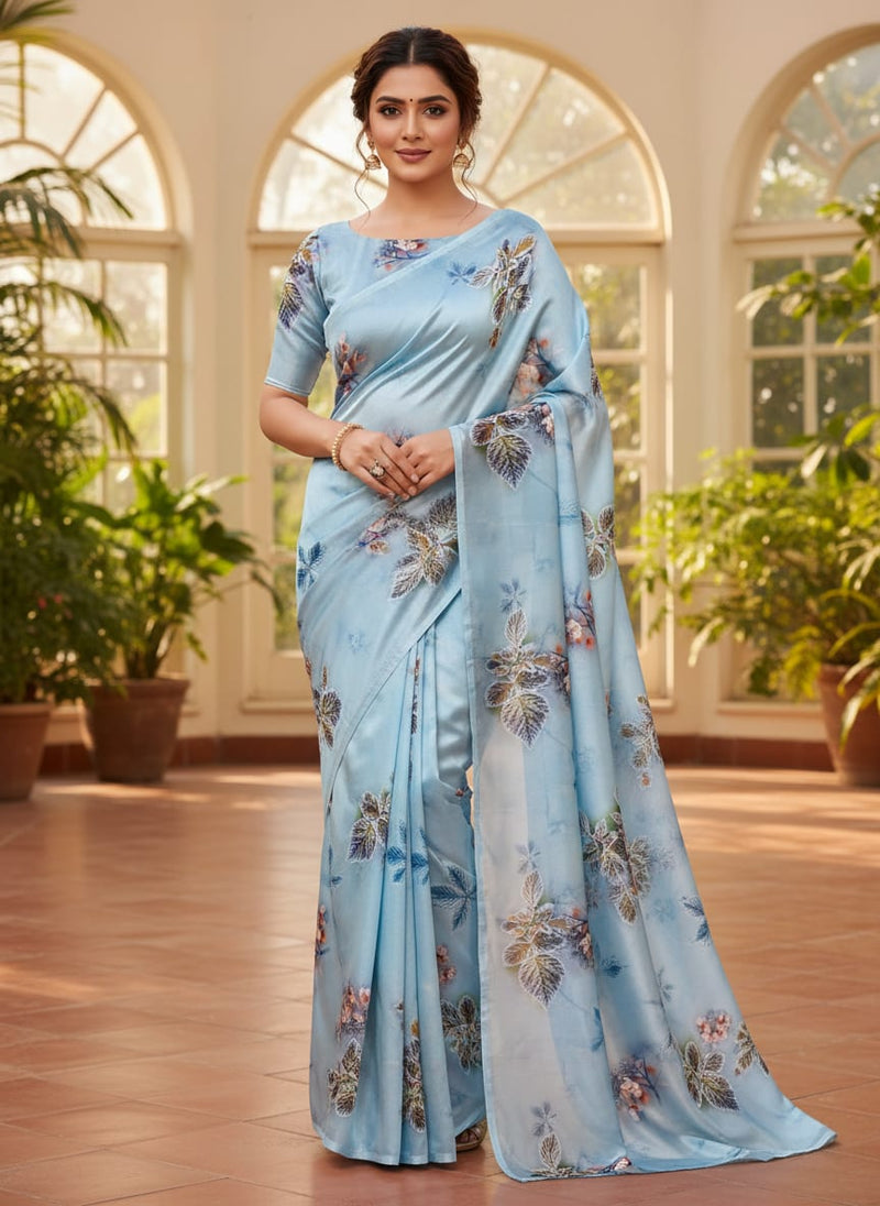 Gorgeous blue floral digital printed fabric from FAB VOGUE Studio
