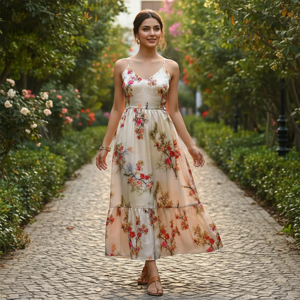Floral digital printed fabric in Japan satin from FAB VOGUE Studio