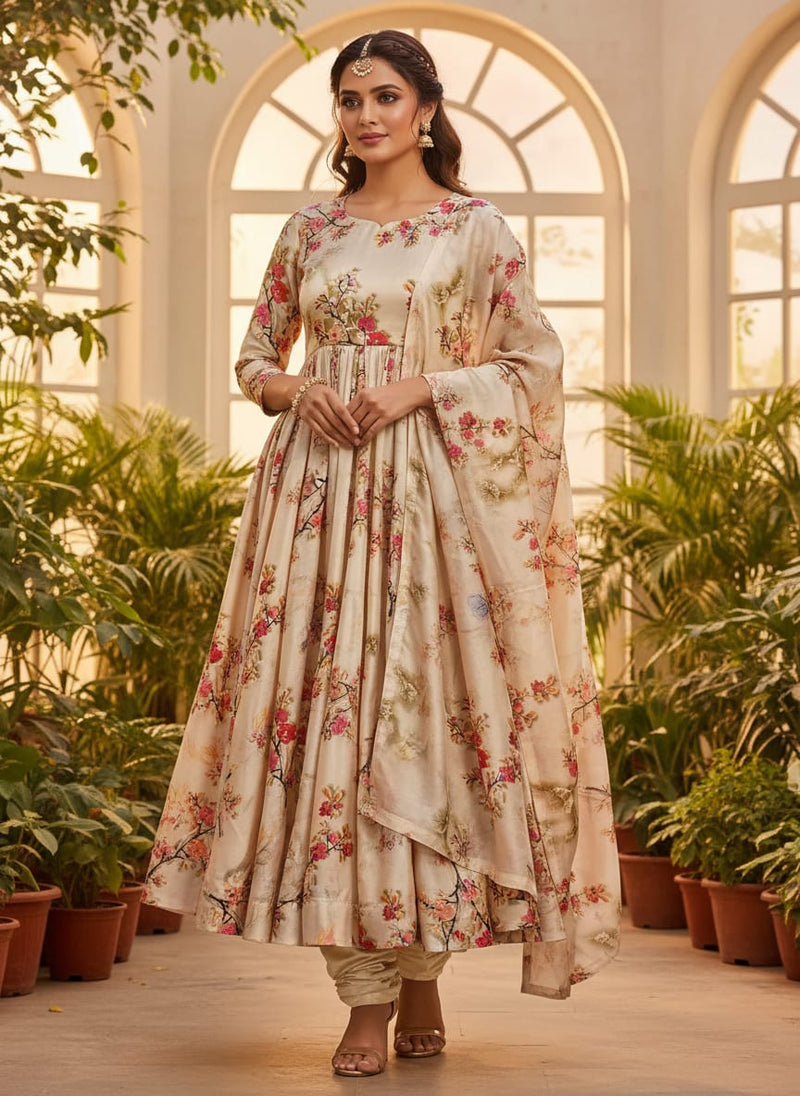 Floral digital printed fabric in Japan satin from FAB VOGUE Studio