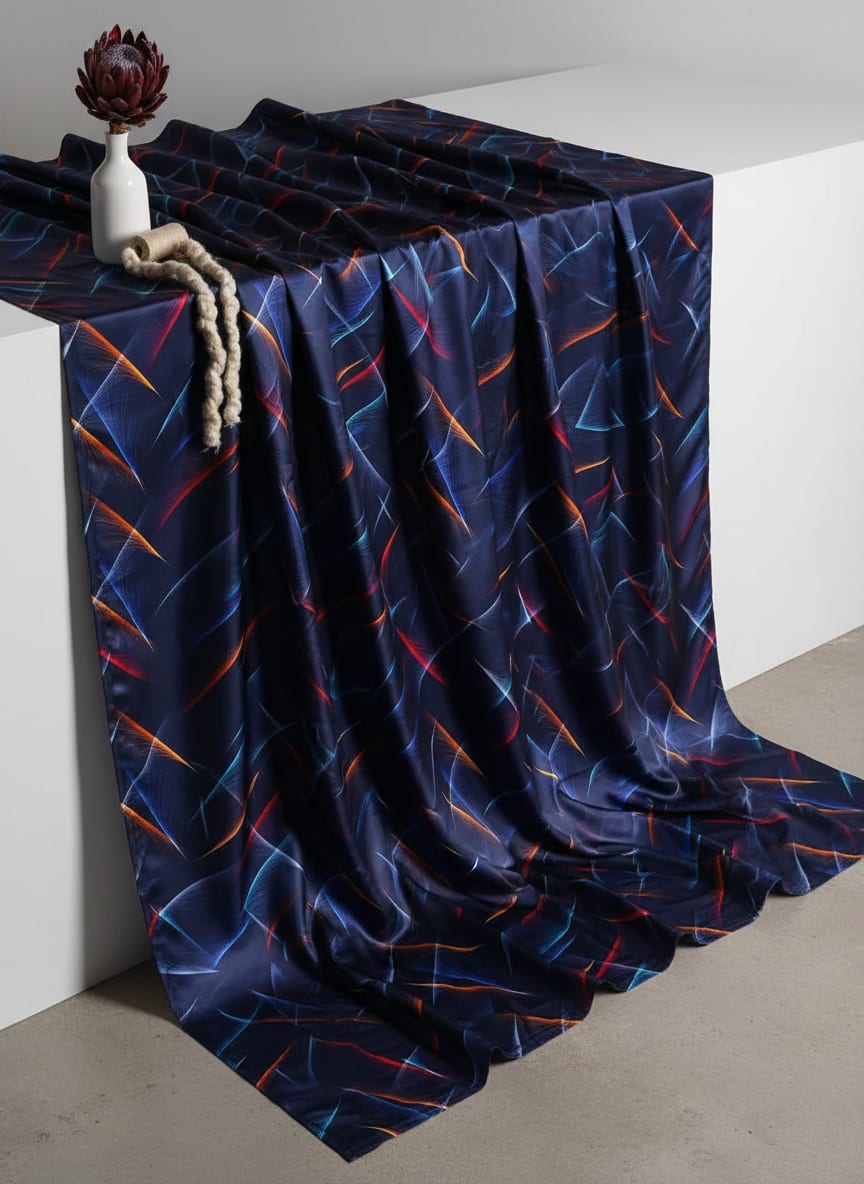 Classy blue decorative digital printed fabric from FAB VOGUE Studio