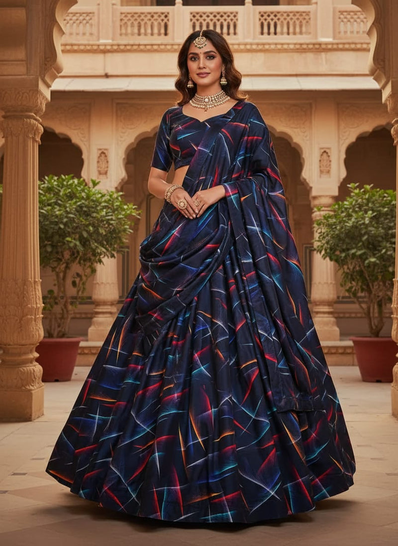 Classy blue decorative digital printed fabric from FAB VOGUE Studio